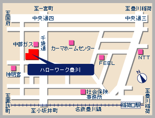 ハローワーク豊川への地図