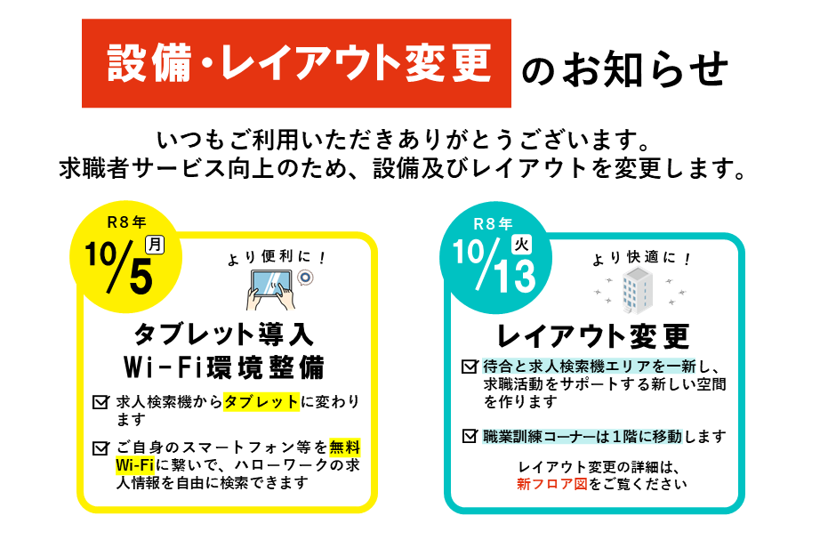 設備・レイアウト変更のお知らせ