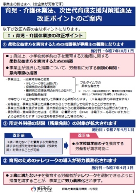 育児・介護休業法、次世代育成支援対策推進法 改正ポイントのご案内　リーフレット