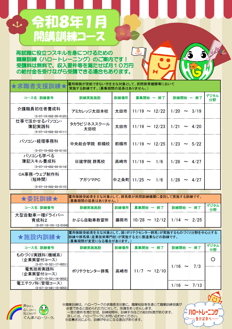 令和8年1月 開講訓練コース