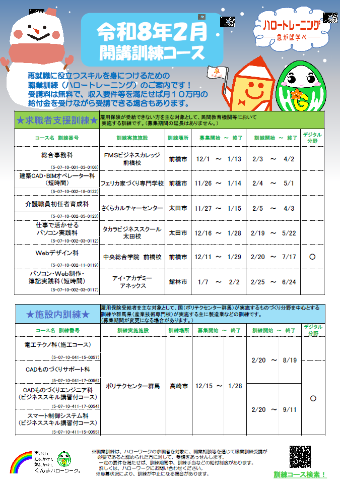 令和8年2月 開講訓練コース