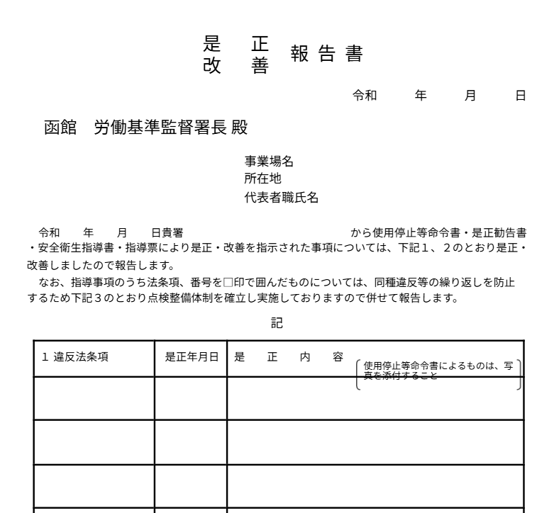 是正・改善報告書の表紙