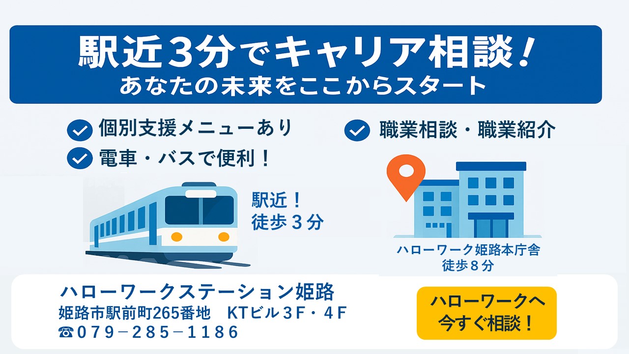 駅近3分でキャリア相談！ハローワークステーション姫路
