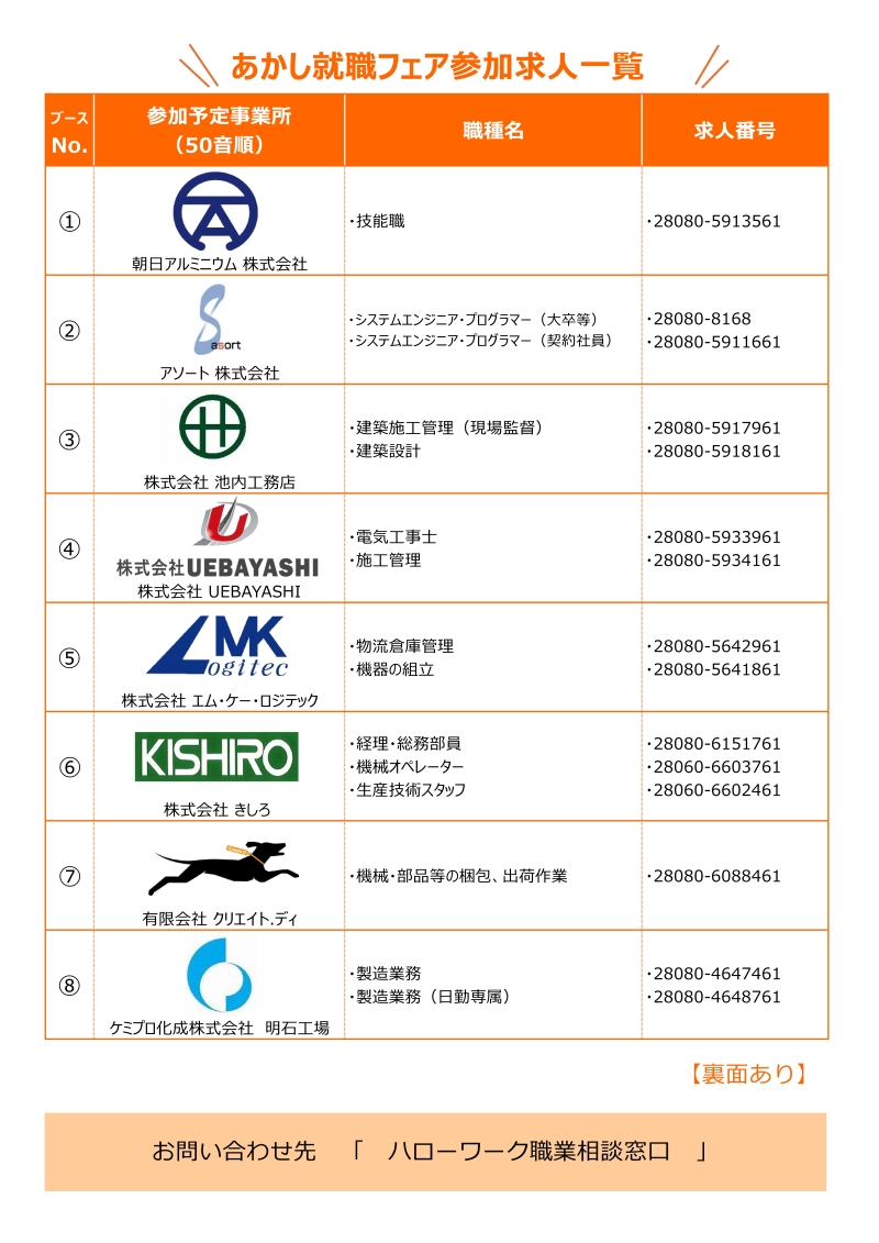 8月31日開催あかし就職フェアチラシ