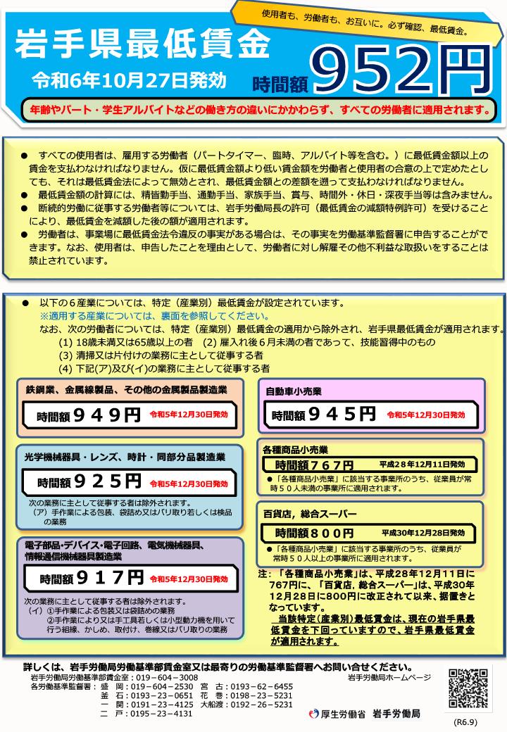 リーフレット「岩手県最低賃金」