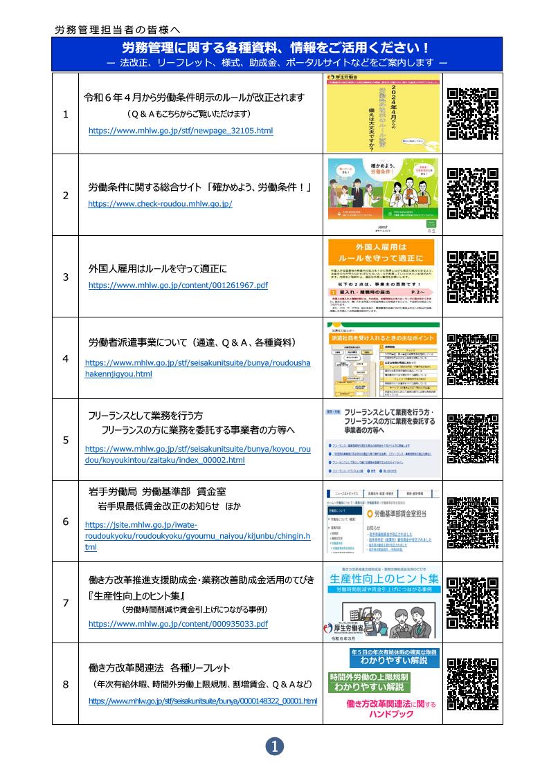 リーフレット「労務管理に関する各種資料、情報をご活用ください！」