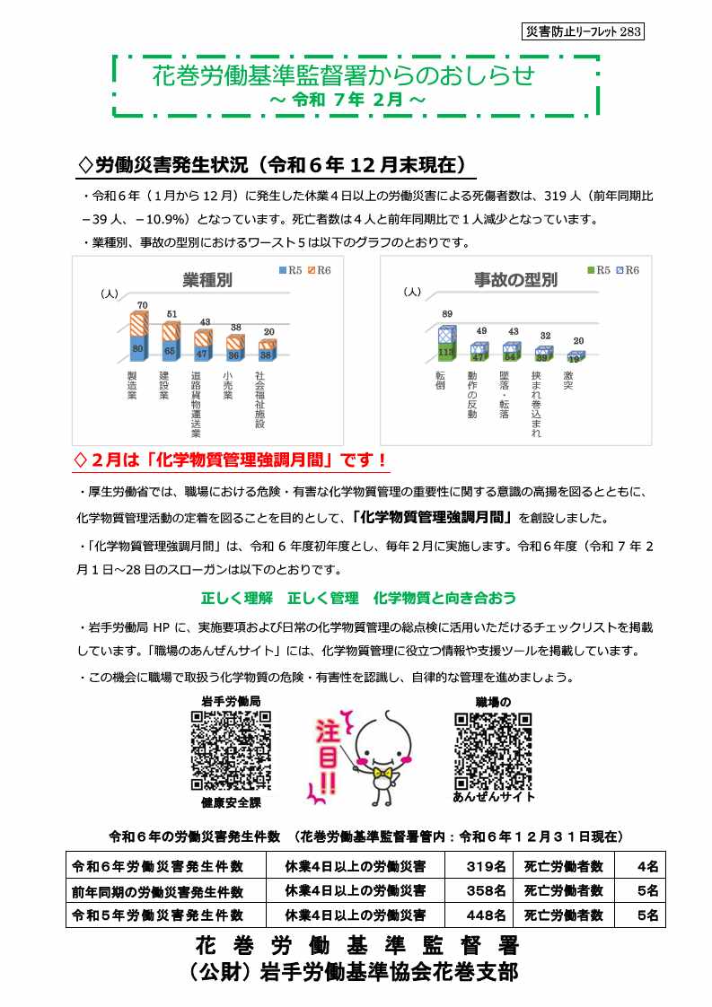 花巻労働基準監督署からのお知らせ（安全衛生課、令和7年2月）