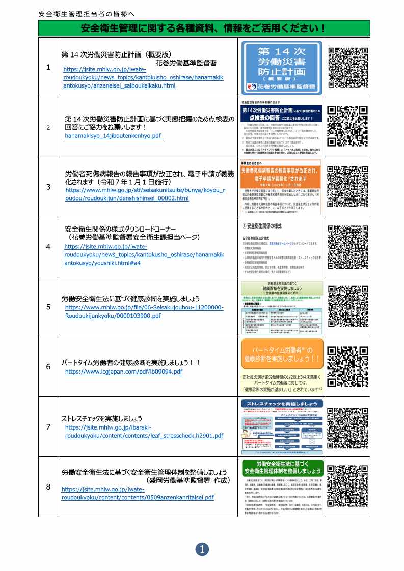 リーフレット「安全衛生に関する各種資料、情報をご活用ください！」