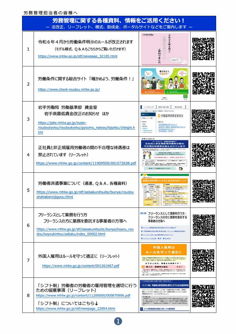 リーフレット「労務管理に関する各種資料、情報をご活用ください!」