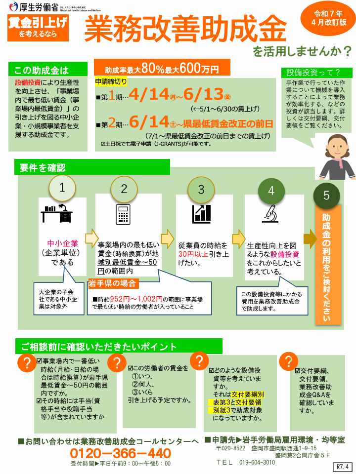 リーフレット「賃金引上げを考えるなら業務改善助成金を活用しませんか」