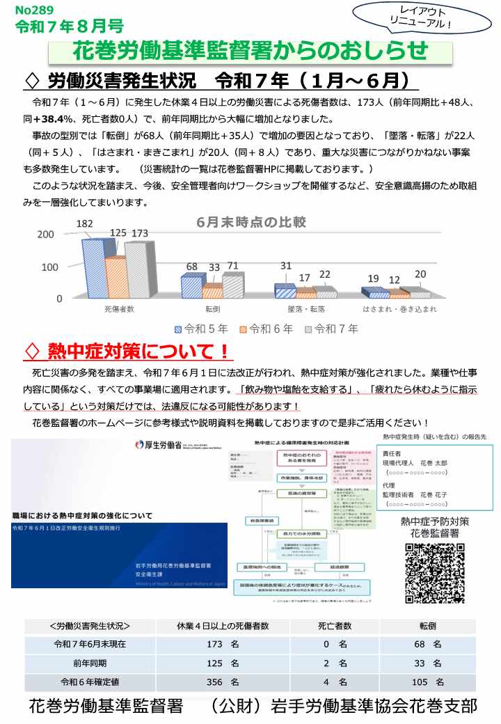 花巻労働基準監督署からのお知らせ（安全衛生課、令和7年8月）