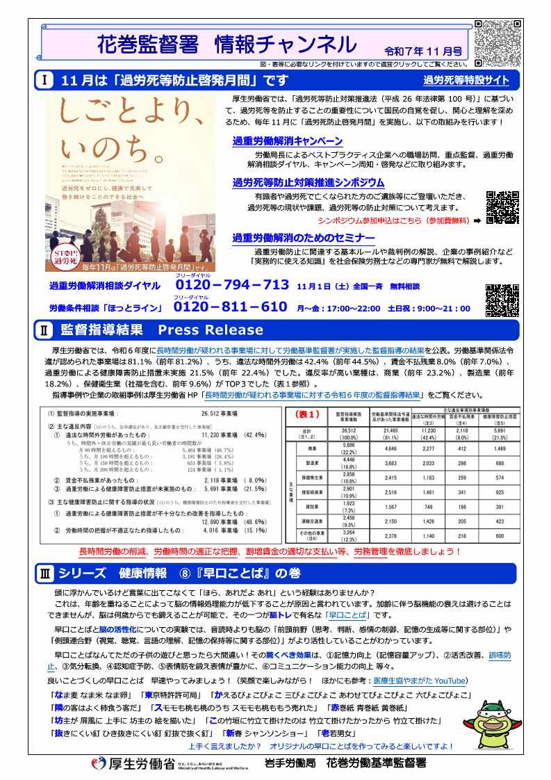 花巻監督署 情報チャンネル(令和7年11月号)