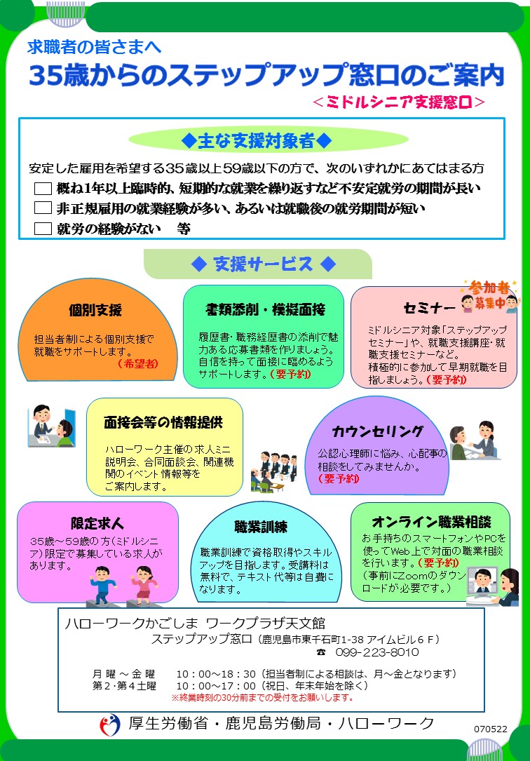 35歳からのステップアップ窓口のご案内リーフレット