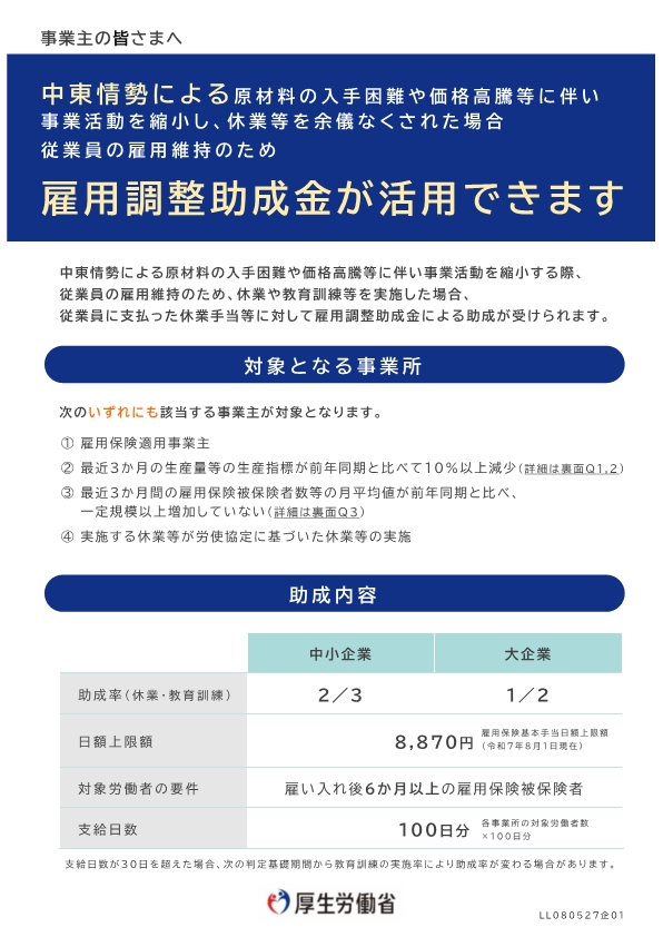 雇用調整助成金のご案内