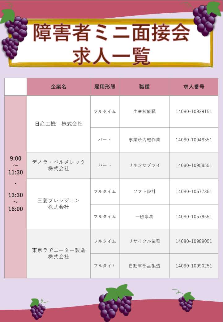 9月26日開催障害者ミニ面接会
