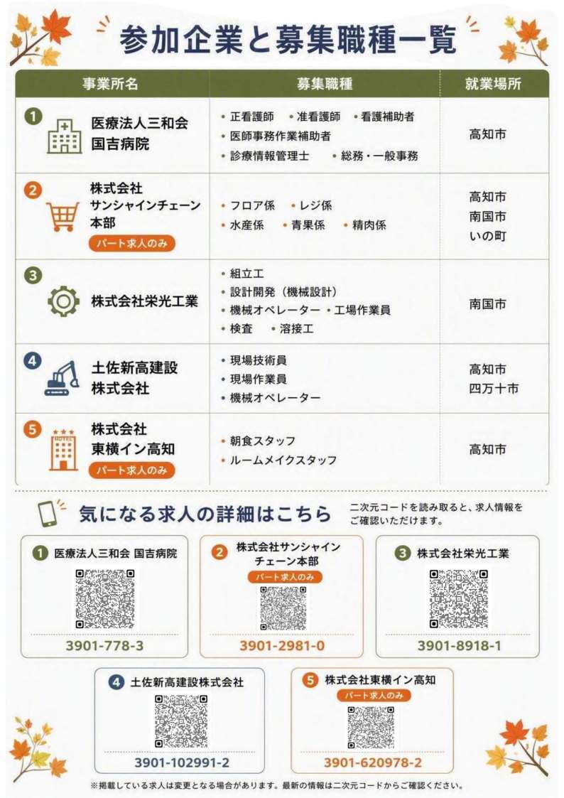 おしごと発見デイのチラシ裏面