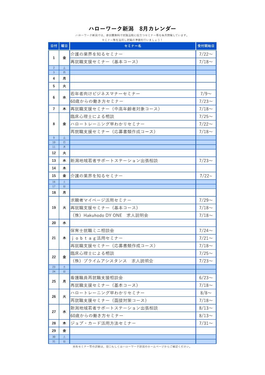 2025【8月分】HWイベントカレンダー