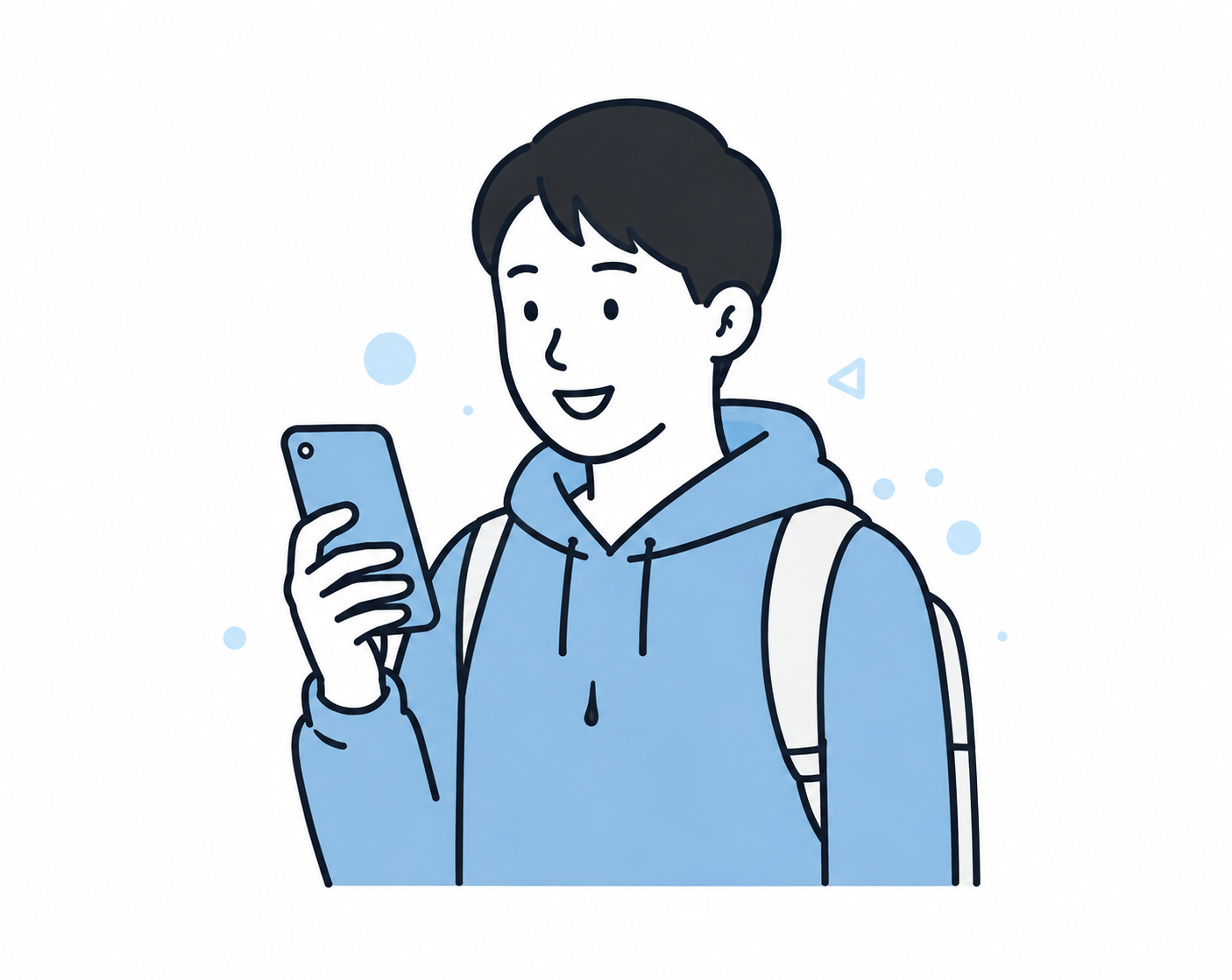 スマートフォンで会社を探す若者のイラスト