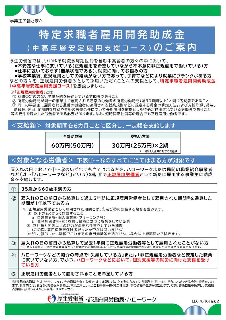 特開金（事業主向け）リーフレット