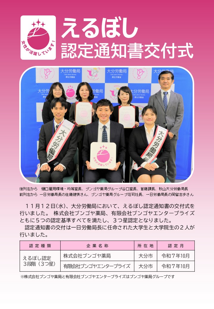 えるぼし認定通知書交付式