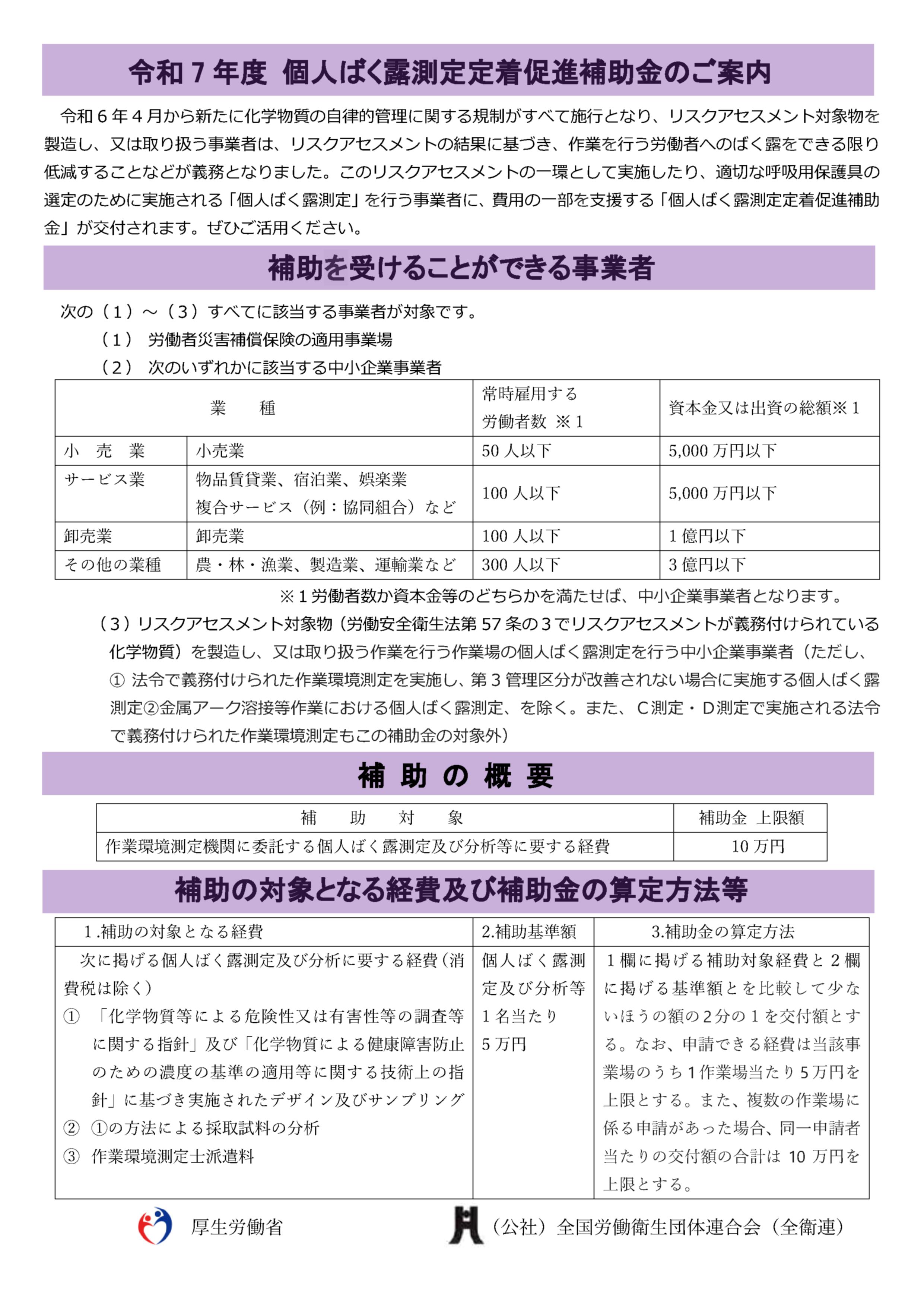 令和7年度個人ばく露測定定着促進補助金のご案内