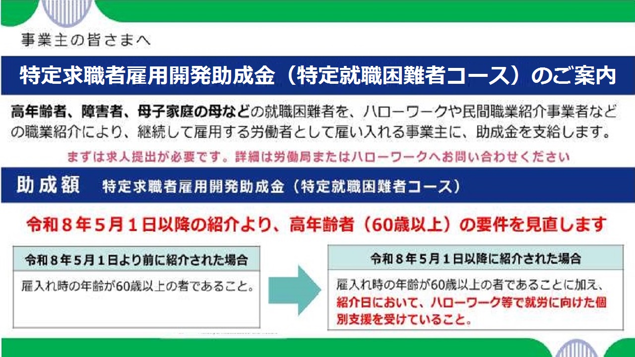 特定求職者雇用開発助成金の制度変更に関するスライドショー用の画像