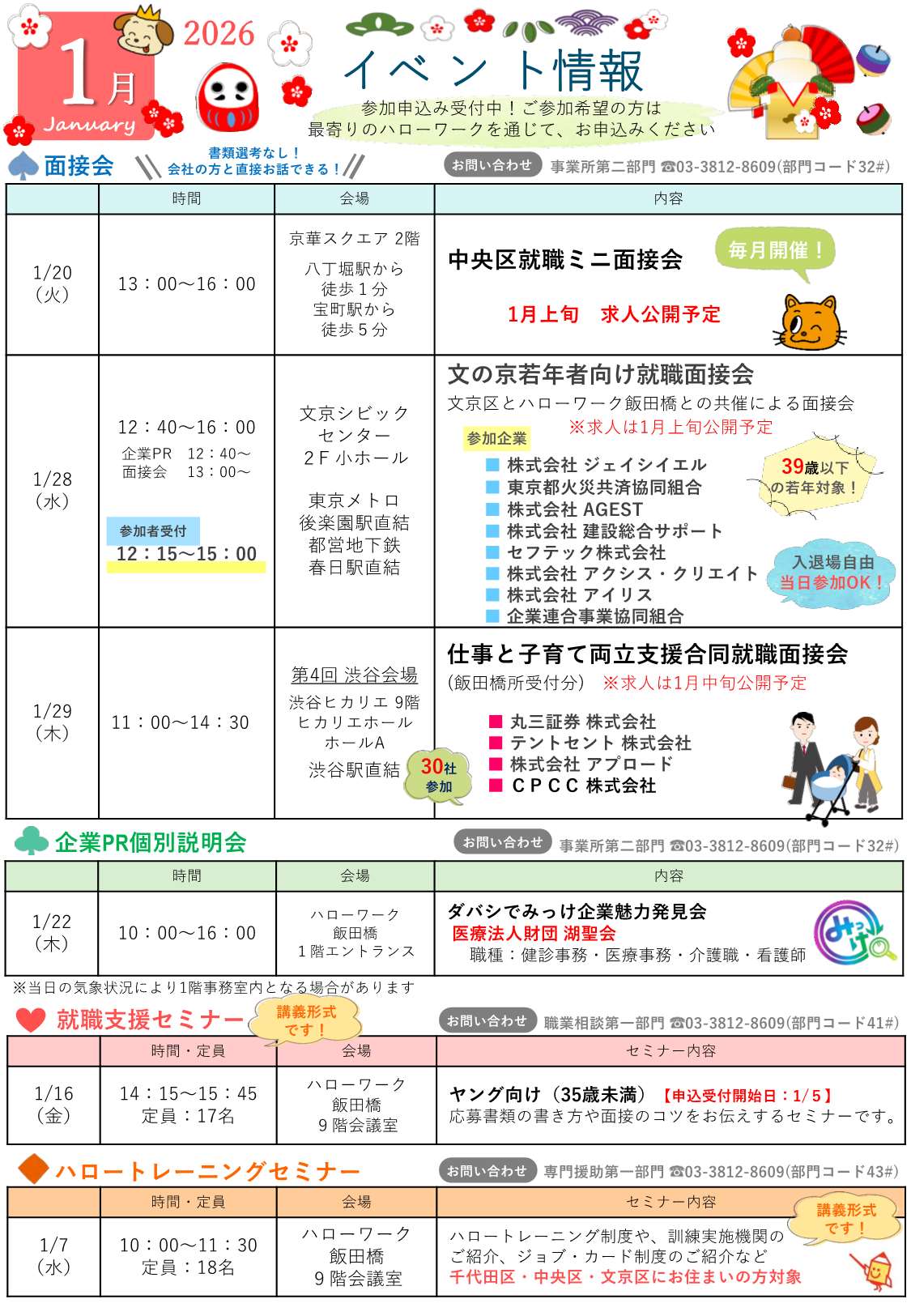 ハローワーク飯田橋イベントカレンダー1月分裏面