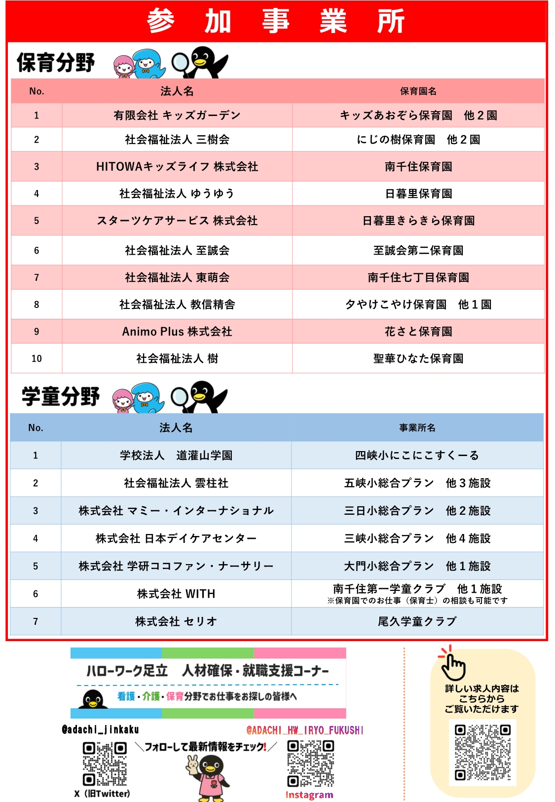 保育・学童クラブ等のお仕事　就職面接・相談会
