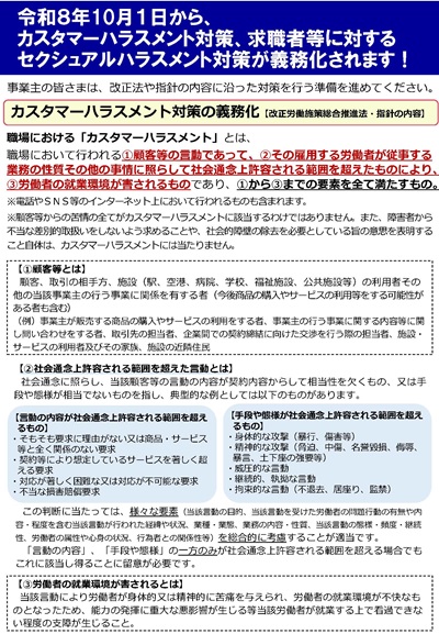 リーフレット(詳細版)・令和8年10月1日よりカスタマーハラスメント及び求職者等に対するセクシュアルハラスメント対策が事業主の義務となります！（クリックでダウンロードできます）