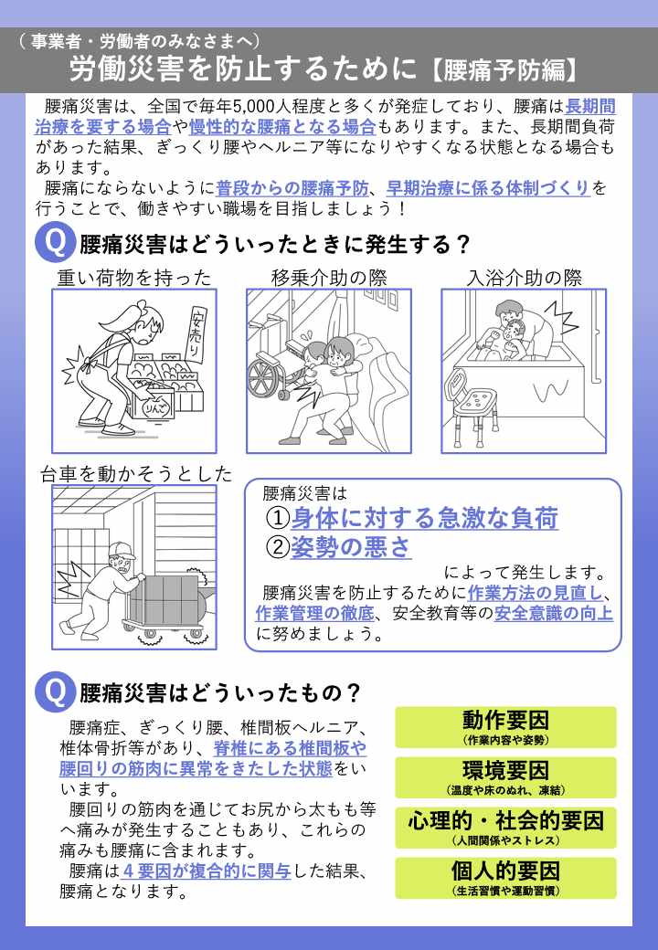 労働災害を防止するために、腰痛予防編パンフレット